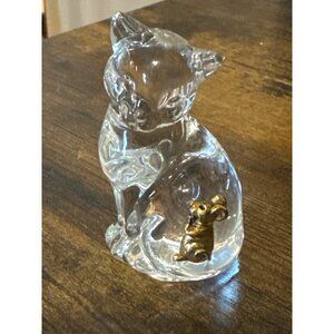 Czech Republic Lead Crystal Cat With Gold Tone Mouse